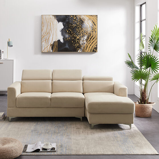 Relax lounge sectional sofa right hand facing beige velvet