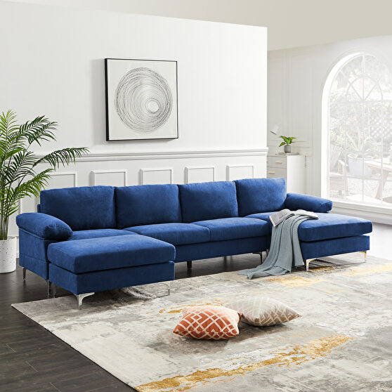Relax lounge convertible sectional sofa navy blue fabric