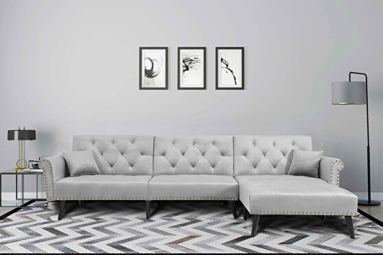 Convertible sofa bed sleeper light gray velvet