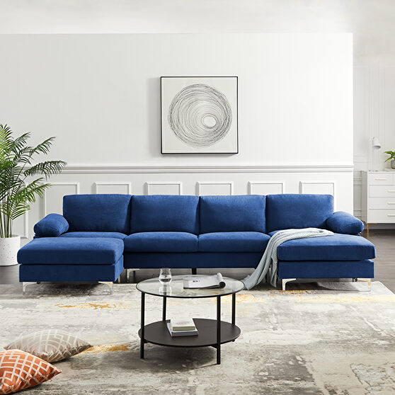Navy blue fabric relax lounge convertible sectional sofa