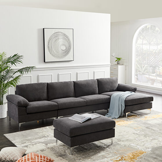 Dark gray fabric relax lounge convertible sectional sofa
