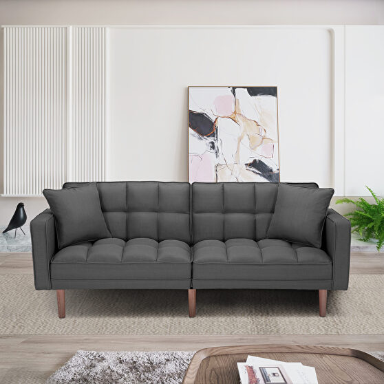 Futon sleeper sofa with 2 pillows dark gray fabric