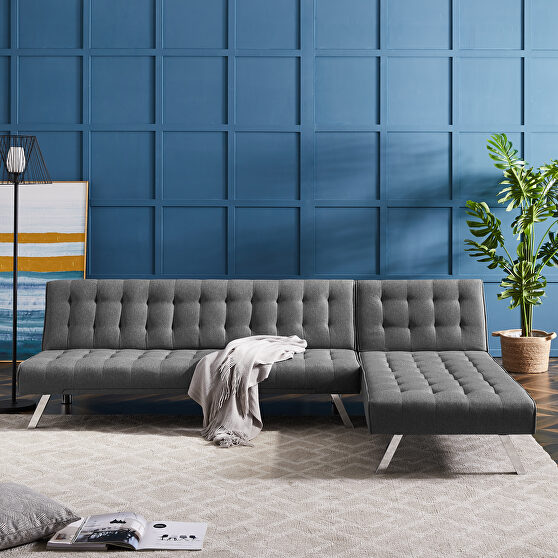 Reversible sectional sofa sleeper gray fabric