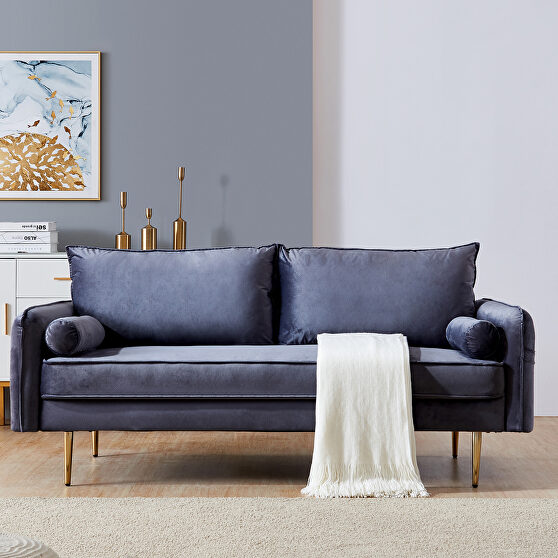 Gray velvet fabric sofa with pocket