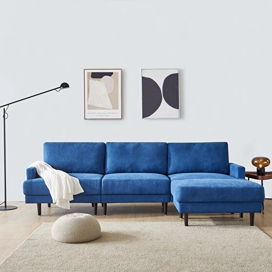 Modern blue fabric sofa l shape, 3 seater with ottoman