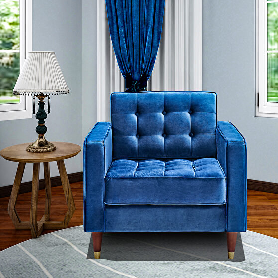 Blue velvet mid-century modern velvet chair