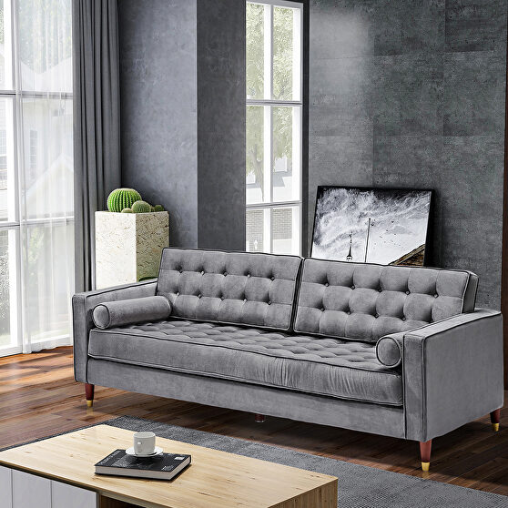 Gray velvet sofa loveseat for living room