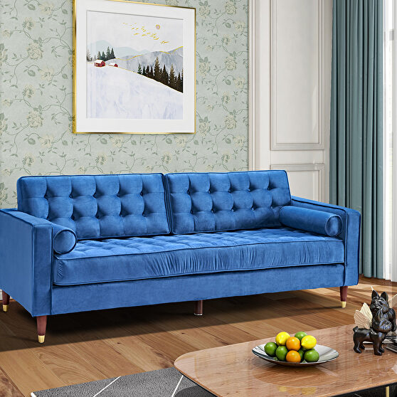 Blue velvet sofa loveseat for living room