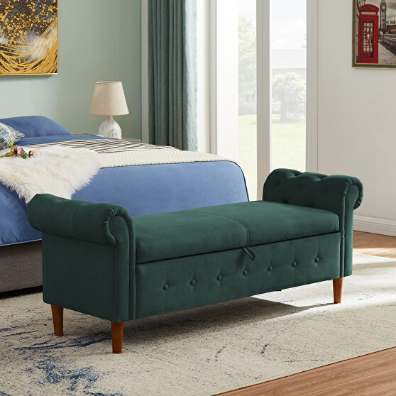 Olive green multifunctional storage rectangular sofa stool