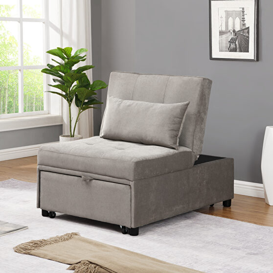 Gray velvet folding ottoman sofa bed