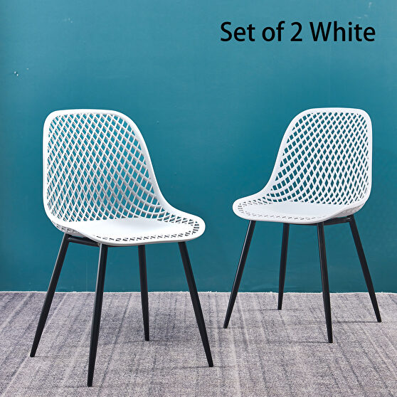 White color set of 2 dining plastic chairs for dining room