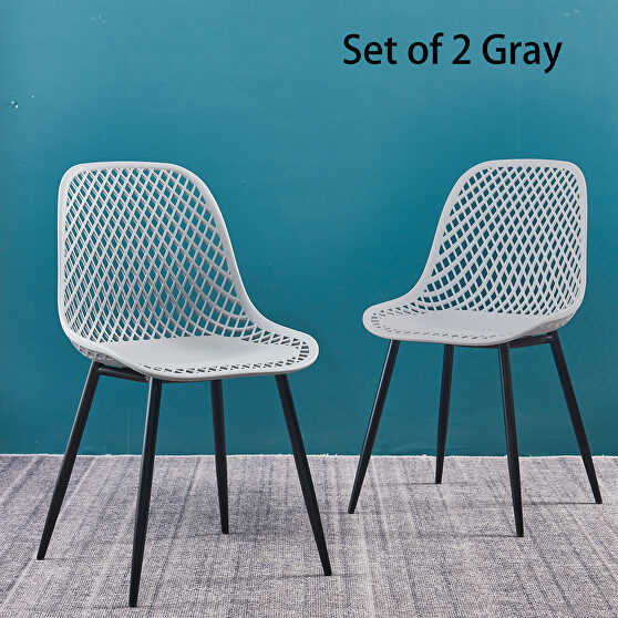 Gray color set of 2 dining plastic chairs for dining room