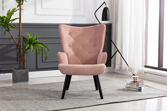 Accent chair living room/bed room, modern leisure chair pink velvet fabric