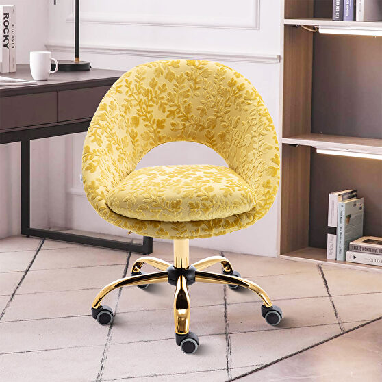 Modern leisure swivel office chair yellow velvet