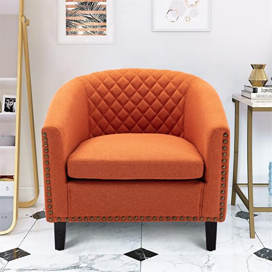 Orange linen accent barrel chair living room chair