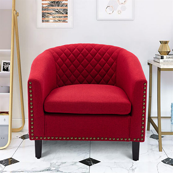 Red linen accent barrel chair living room chair