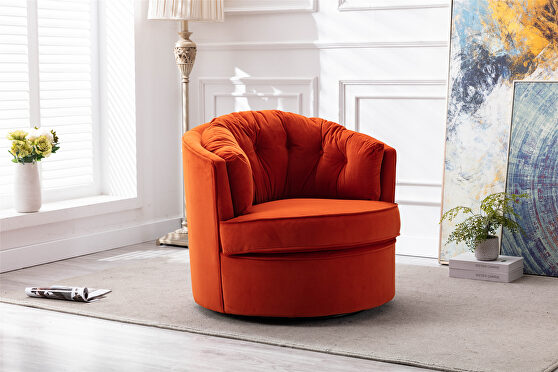 Orange velvet modern leisure swivel accent chair