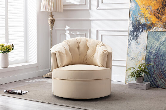 Ivory velvet modern leisure swivel accent chair