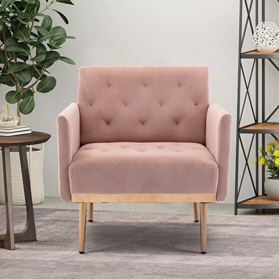 Pink accent chair, leisure single sofa with rose golden feet