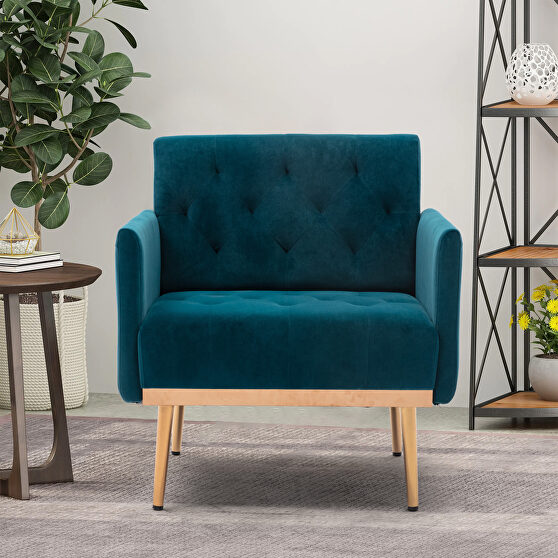 Teal accent chair, leisure single sofa with rose golden feet