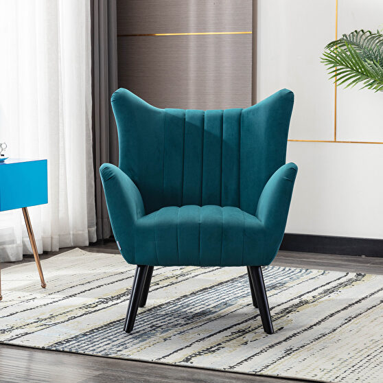 Green velvet accent armchair living room chair with solid wood legs