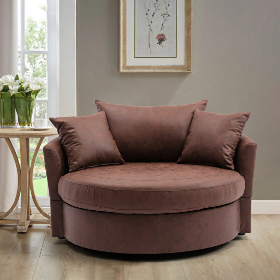 Brown fabric modern leisure swivel accent barrel chair