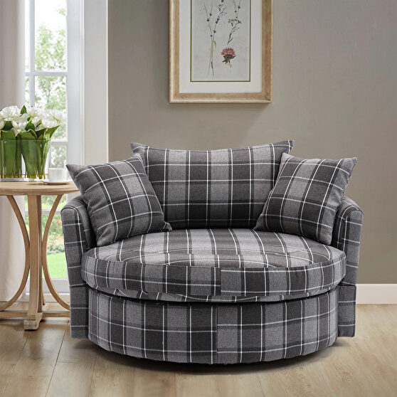 Plaid fabric modern leisure swivel accent barrel chair