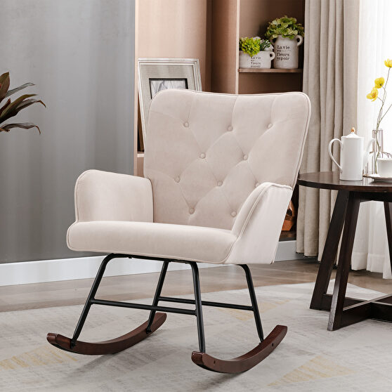Beige velvet fabric comfortable rocking chair