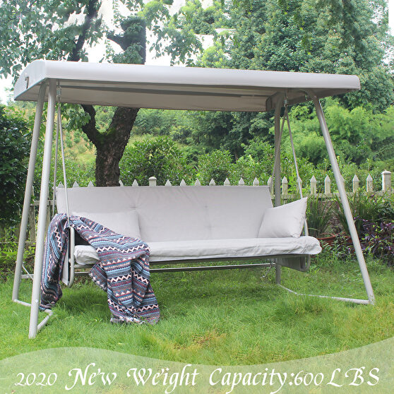 Canopy design 3 person patio swing chair in champagne finish
