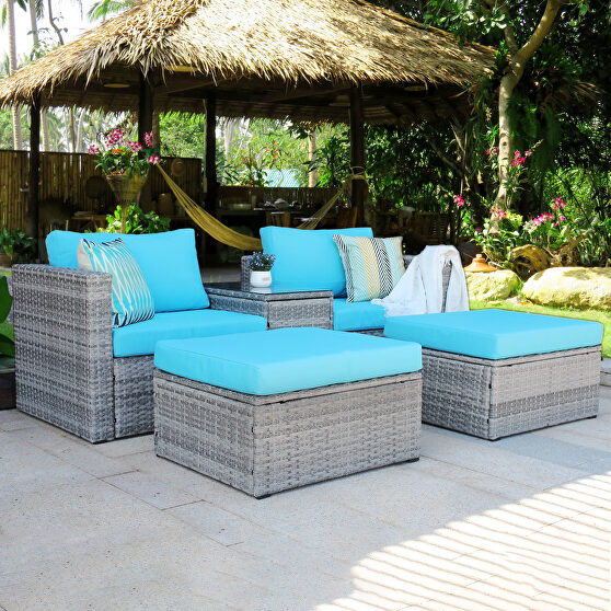 5 pieces outdoor patio wicker sofa set