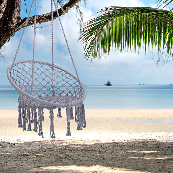 Gray swing hammock chair macrame swing for indoor and outdoor