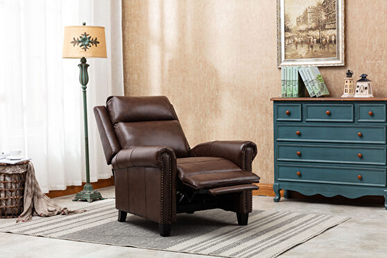 Brown genuine leather manual ergonomic recliner