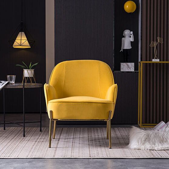 Modern new soft velvet material yellow ergonomics accent chair living room