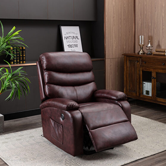 Red pu leatherand power lift recliner chair with heat and vibration sofa back