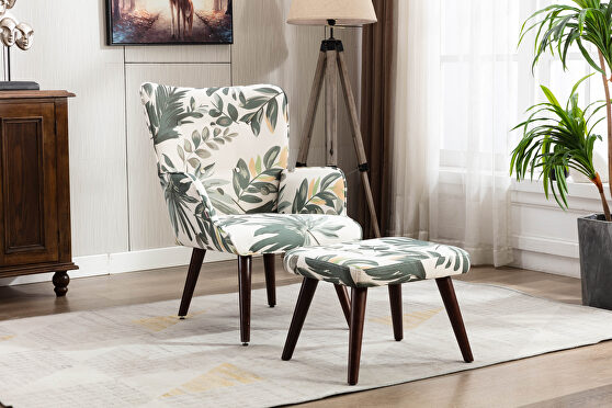 Green linen chair with ottoman for indoor home and living room
