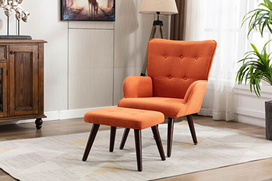 Orange linen chair with ottoman for indoor home and living room