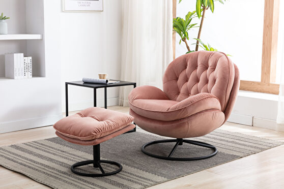 Pink soft velvet fabric accent chair with ottoman