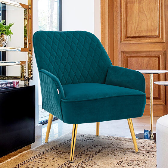 Modern teal soft velvet material accent chair