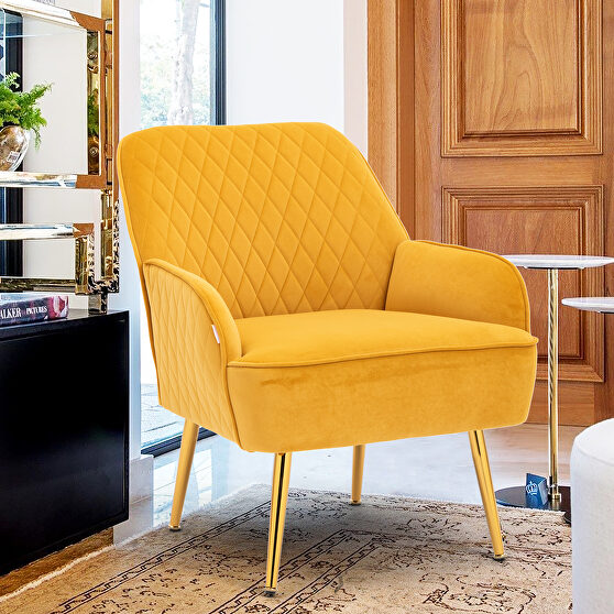 Modern yellow soft velvet material accent chair