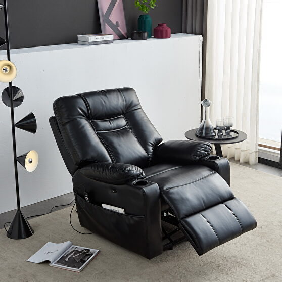 Black leather gel electric power lift recliner chair with massage and heat