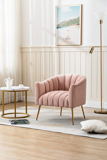 Wide tufted pink velvet barrel chair