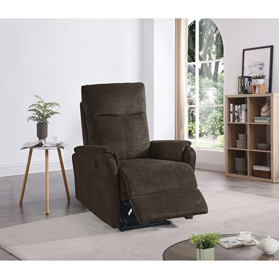 Dark brown fabric recliner chair with power function