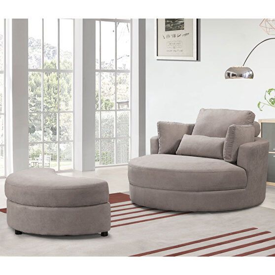 Swivel accent barrel modern gray sofa lounge club big round chair with storage ottoman