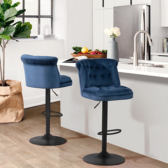 Fashion navy blue fabric adjustable bar chair (set of 2)