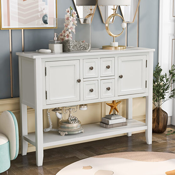 White cambridge series buffet sideboard console table with bottom shelf