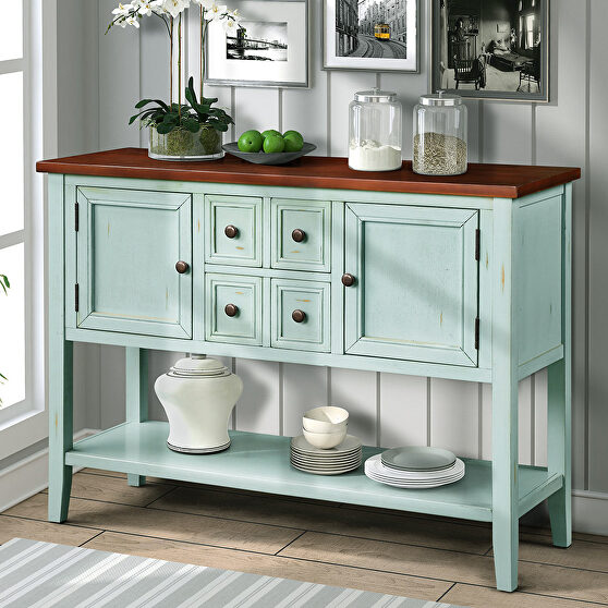 Retro blue cambridge series buffet sideboard console table with bottom shelf