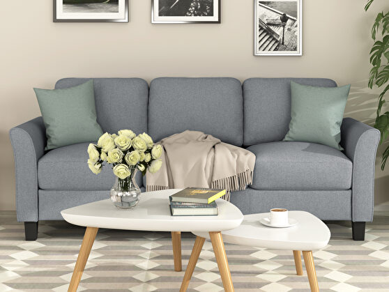 3-seat gray linen fabric sofa