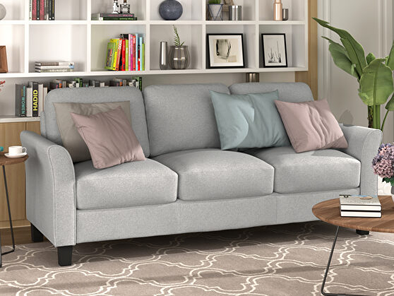 3-seat gray linen fabric sofa