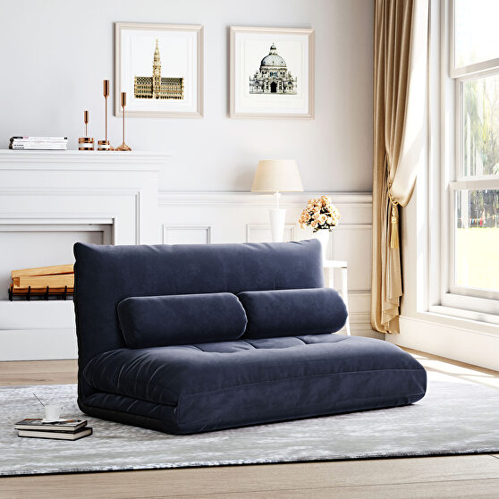 Antique navy fabric adjustable folding futon lounge sofa