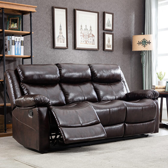 Brown pu leather manual recliner sofa